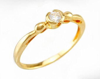 14k Gold Diamond Solitaire Engagement Ring, Handmade Bridal Ring