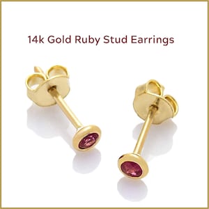 14k solid Gold Red Ruby Stud Earrings: Tiny Gemstone Girls Posts.