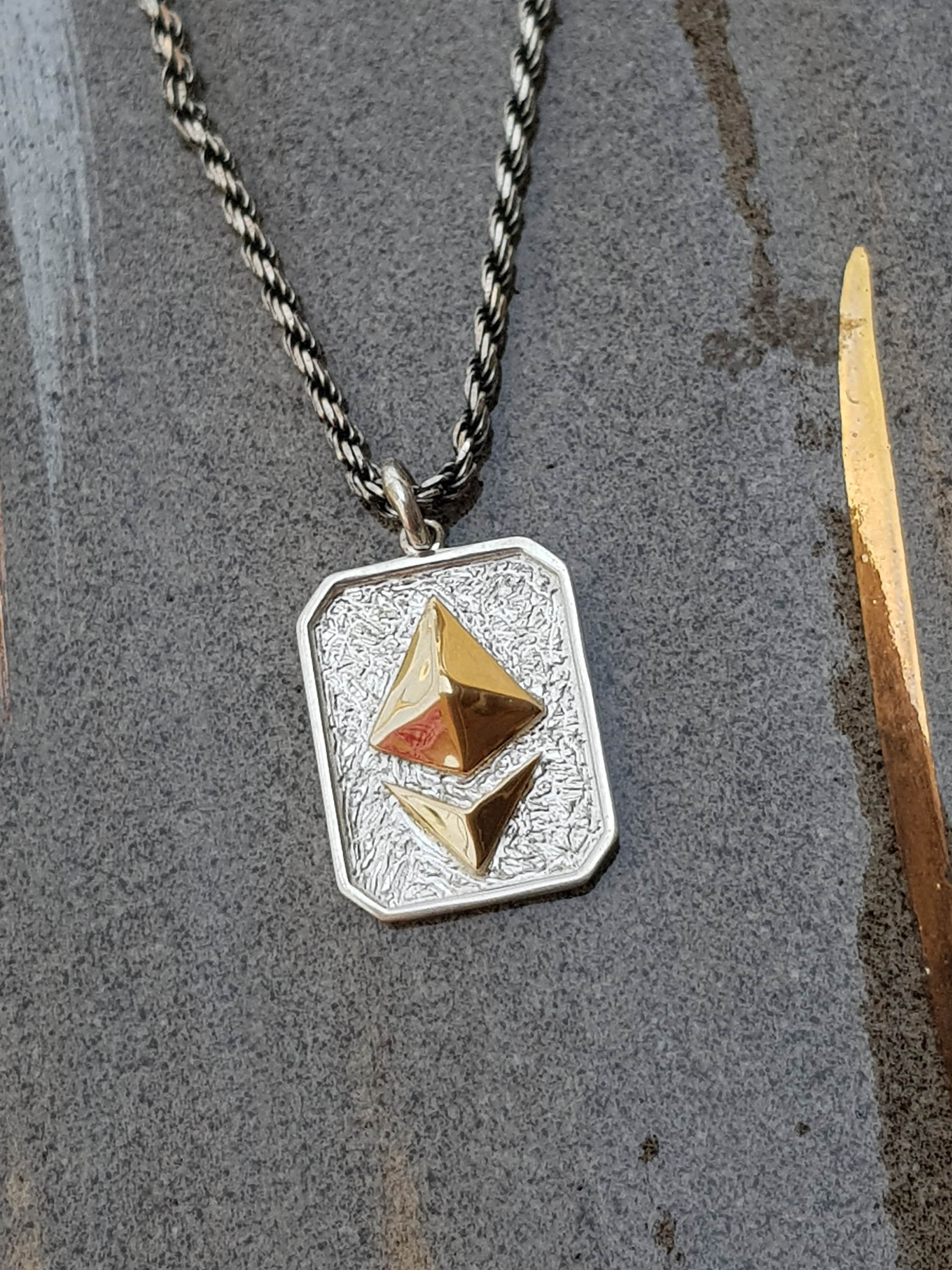 Ethereum ETH Pendant, Sterling Silver & 14k Gold, Crypto Necklace - Etsy