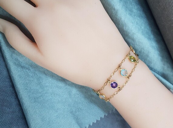 ハンドメイドのゴールドフィルドマルチストーンブレスレット、カラフル 