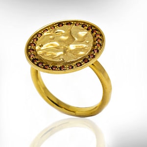 14k solid gold signet ring, Statement Signet Ring for Women, Garnet January Birthstone ring, Anniversary Gift, Free Shipping