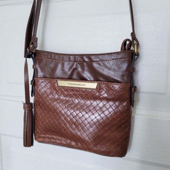 Vintage Handbag Woven Leather Small Crossbody - Brown… - Gem