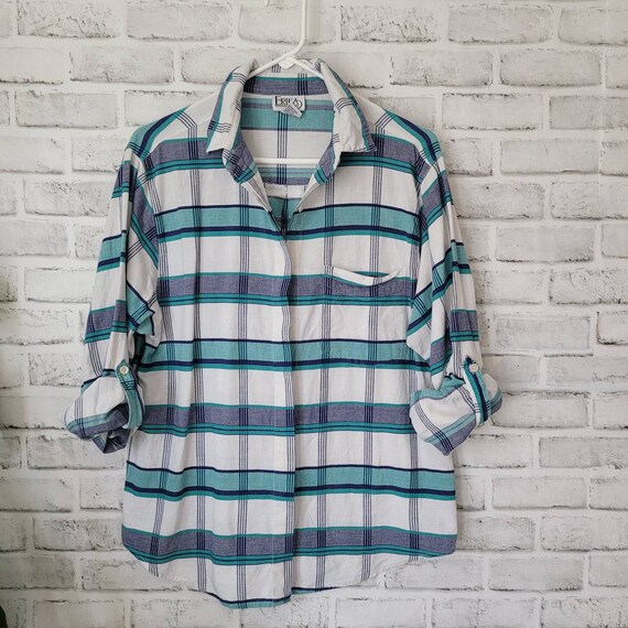 Vintage Women's Plaid Shirt - Blue Plaid Shirt - … - image 6