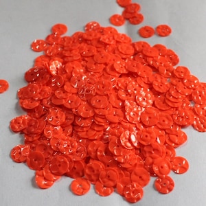 Neon Orange Round Sequins, Crimpled Texture, Center hole, Size 8mm, approx 150 pieces (5 grams), Code-KRS648