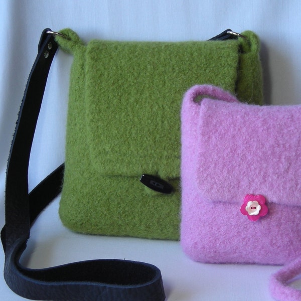 Knitting Pattern Felted Hipster Bags hand knit felted wool handbag tote purse two sizes women girls tutorial for fabric lining
