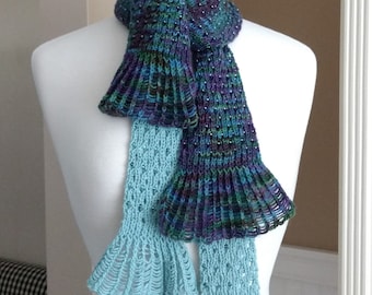 Knitting Pattern PDF- Waterfall Lace Cravat, beaded lace scarf cowl, DIY knitted gift, pattern using sock or fingering yarn