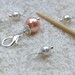 Knitting Stitch Markers - simple modern pearls, peach and champagne, 6 snag free and one removable, progress keeper marker holder