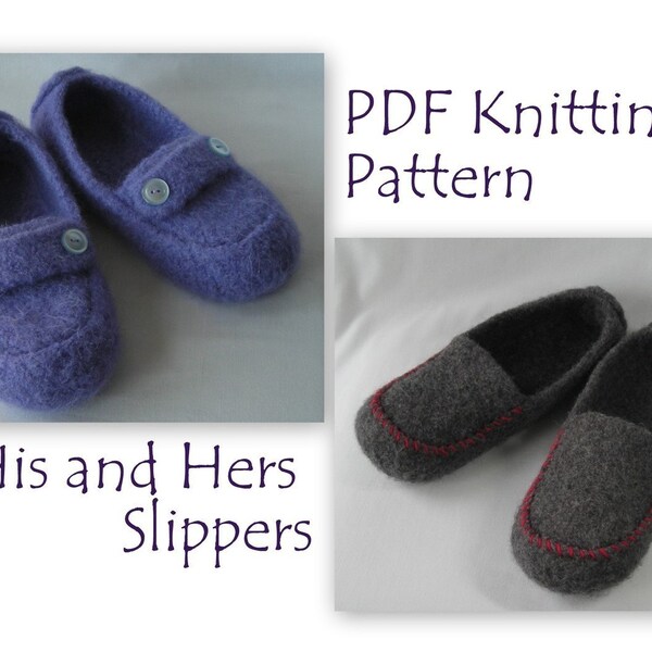 PDF Knitting Pattern - His and Hers Felted Slippers - Women's Two-Button Mocs or Spa Slippers and Men's Camp Mocs - using BULKY  weight yarn