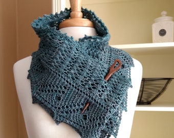 Lace Scarf Shawl, Easy Knitting Pattern, Front Porch Fern Leaf Lace, rectangle scarf cowl shawl wrap, pattern using sock fingering yarn