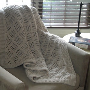Knitted Throw Blanket PDF Knitting pattern for chunky lace blanket afghan, wedding housewarming dorm gift, quick knit bulky yarn, no charts image 2