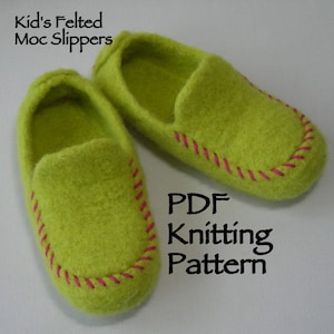 Knitting Pattern Kids Felted Moc Slippers: Worsted Wool (PDF Download) DIY gift easy quick knit