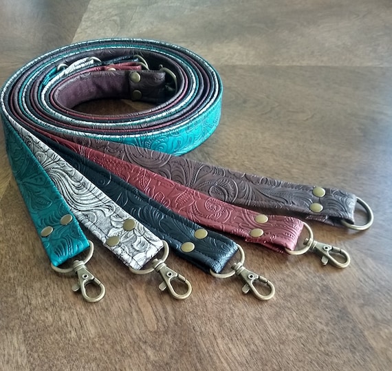 Purse Straps Western Embossed Brown Black Vinyl Leather Clips Rings 1 X 24,  1 X 48 DIY Knit Crochet Sewn Shoulder Bag Purse Tote Hipster 