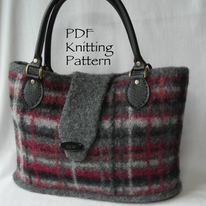 Knitting Pattern PDF Felted Wool Portland Plaid Bag purse handbag two sizes includes tutorial on making a fabric lining image 3
