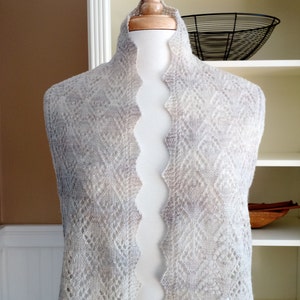 Knitting Lace Scarf Pattern PDF Smoky Mountain Morning Mist Scarf Shawl rectangle lace cowl shawl wrap pattern using sock yarn image 5