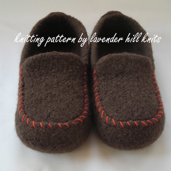 Knitting Pattern PDF - Men's Felted Wool Loafers Mocs Slippers - DIY Christmas gift, Hygge cozy - resell permission - BULKY weight yarn