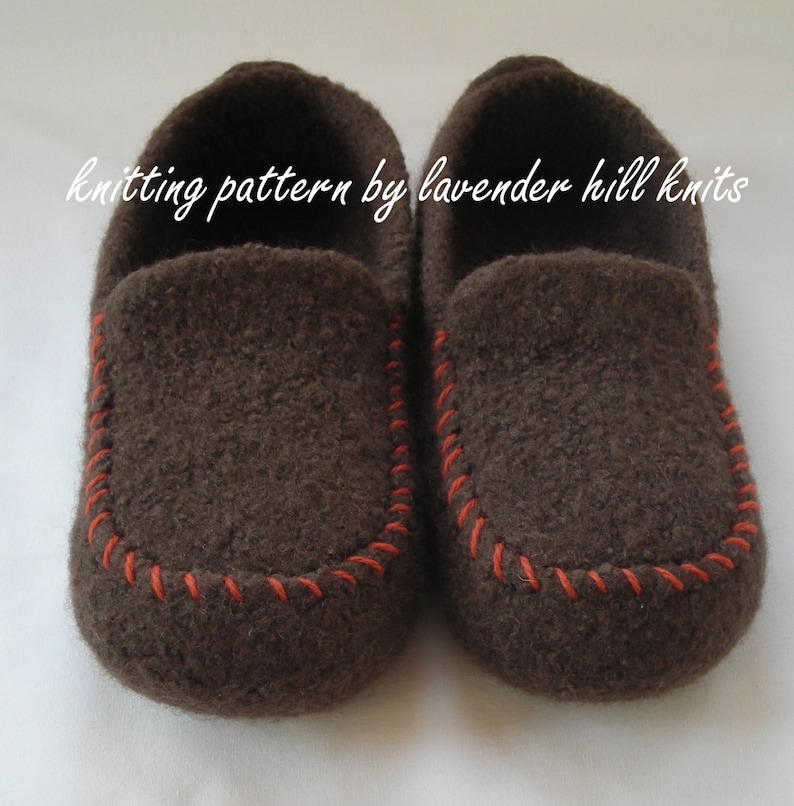 Knitting Pattern PDF Men's Felted Wool Loafers Mocs Slippers DIY Christmas gift, Hygge cozy resell permission BULKY weight yarn image 1