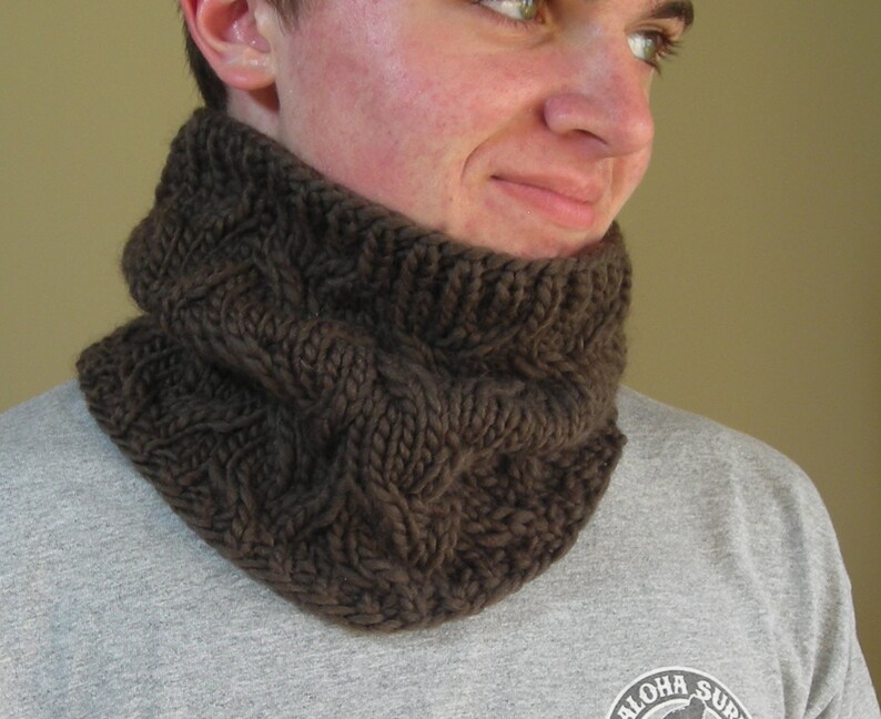 Bulky Knit Cowl Easy Quick Knitting Pattern Cable Neck Wrap DIY gift unisex scarf neckwarmer cozy very easy pattern for bulky yarn image 6