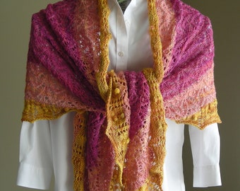 Knitting Pattern Gradient Lace  - Crape Myrtle Scarf Shawl - rectangle cowl wrap stole scarf -  pattern using sock fingering lace yarn