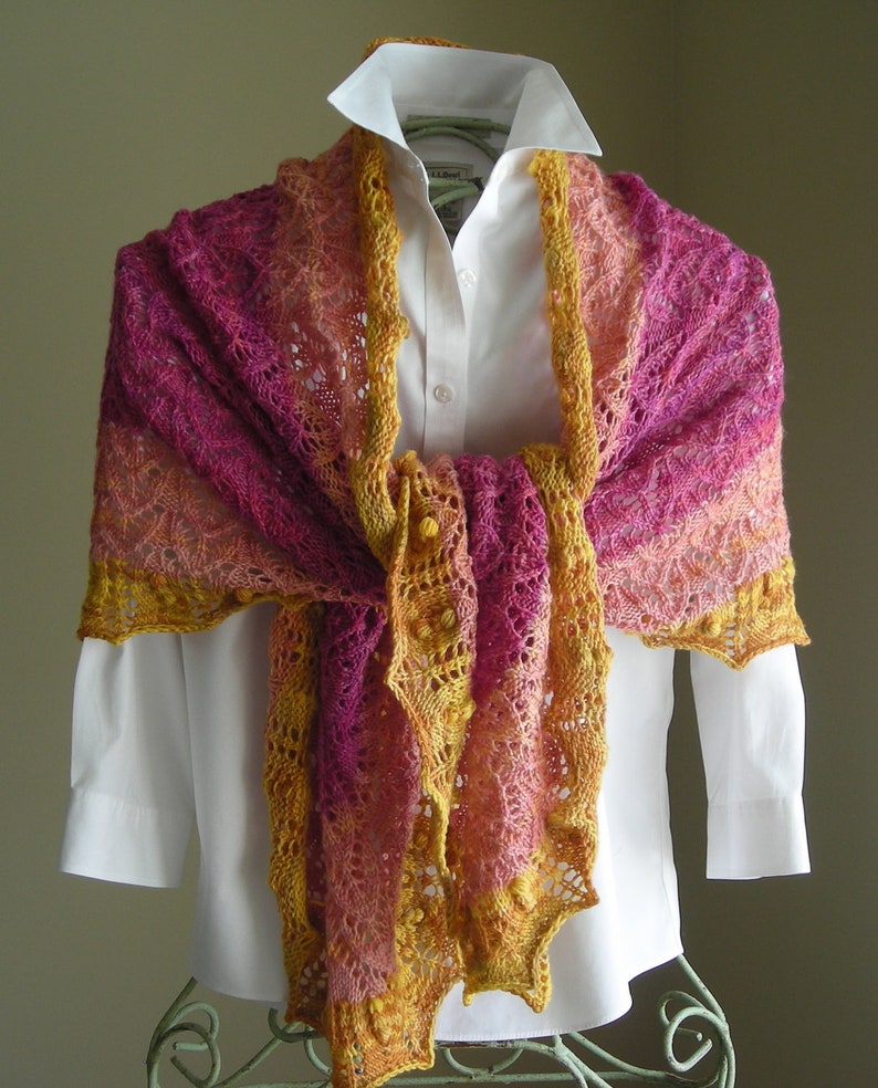 Knitting Pattern Gradient Lace Crape Myrtle Scarf Shawl rectangle cowl wrap stole scarf pattern using sock fingering lace yarn image 1