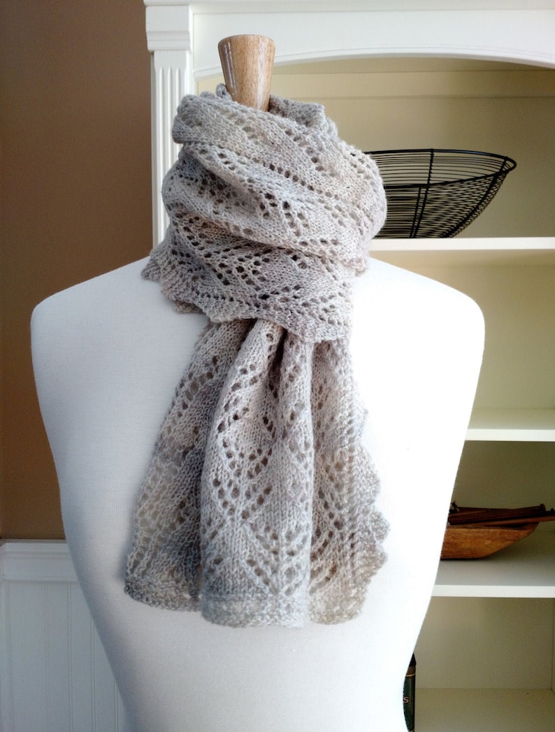 Knitting Lace Scarf Pattern PDF Smoky Mountain Morning Mist Scarf Shawl rectangle lace cowl shawl wrap pattern using sock yarn image 3