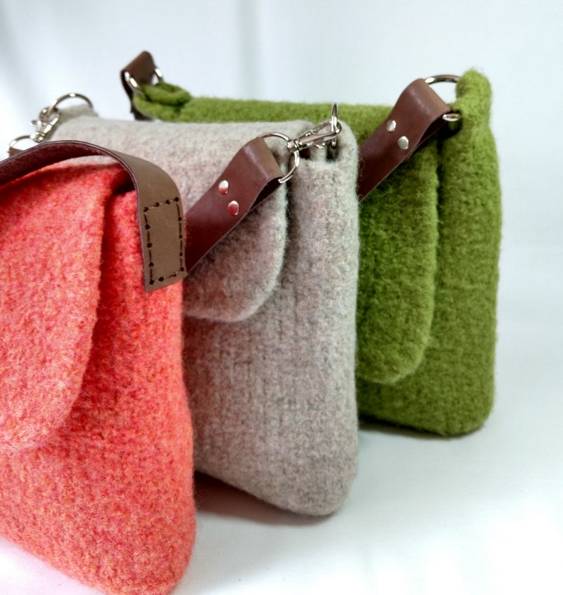 Knitting Pattern Felted Hipster Bags hand knit felted wool handbag tote purse two sizes women girls tutorial for fabric lining image 7