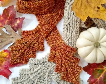 Knitting Pattern Autumn Leaf Cravat lace scarf cowl necklace DIY knit gift, easy knitting pattern using any weight yarn