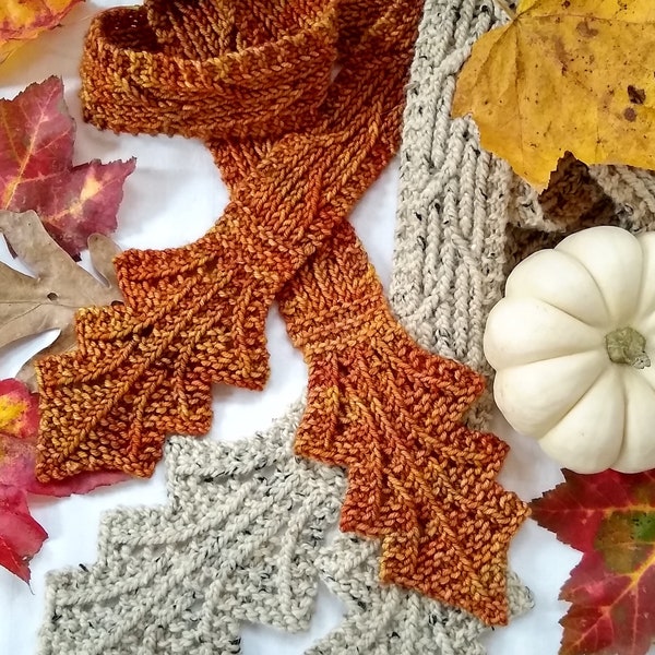 Knitting Pattern Autumn Leaf Cravat lace scarf cowl necklace DIY knit gift, easy knitting pattern using any weight yarn