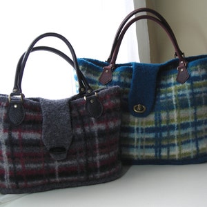 Knitting Pattern PDF Felted Wool Portland Plaid Bag purse handbag two sizes includes tutorial on making a fabric lining image 4