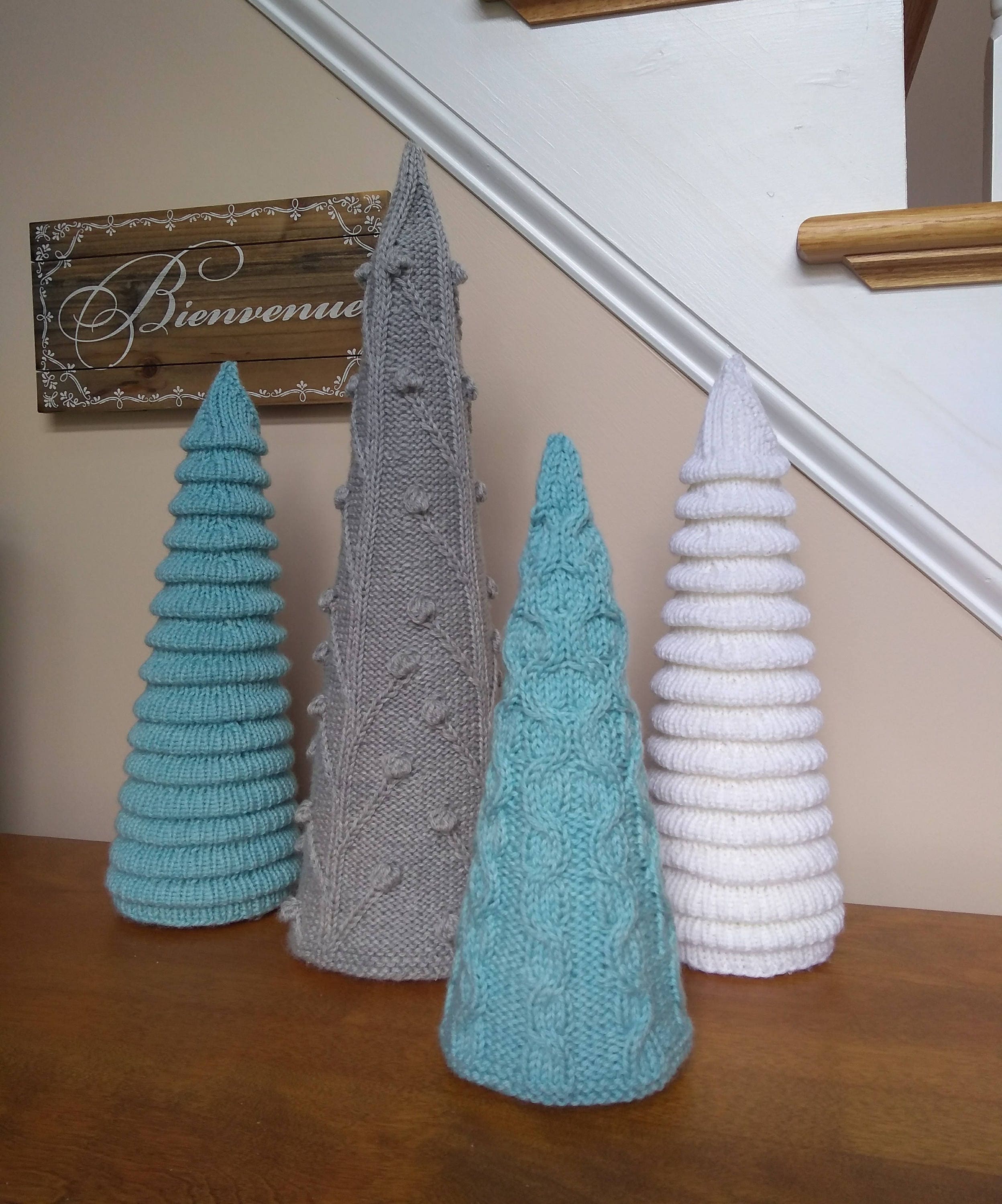 Christmas Knitting Patterns Knitted Trees, Three Sizes, Christmas Tree Cozy  Hand Knit Holiday DIY Decoration Gift Yarn Wool 