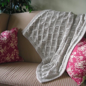 Knitted Throw Blanket PDF Knitting pattern for chunky lace blanket afghan, wedding housewarming dorm gift, quick knit bulky yarn, no charts image 3