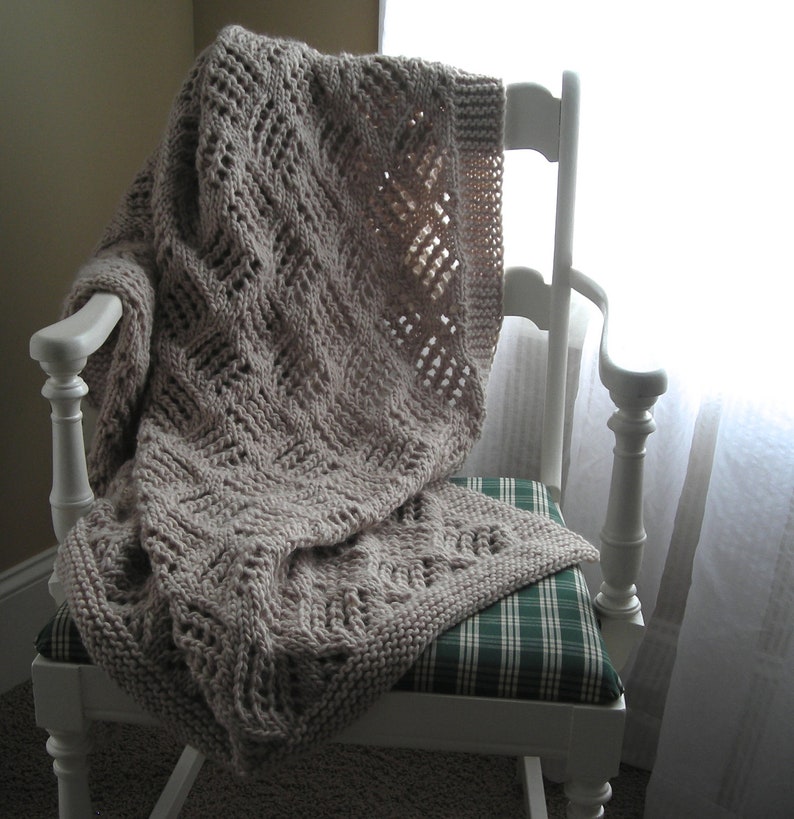 Knitted Throw Blanket PDF Knitting pattern for chunky lace blanket afghan, wedding housewarming dorm gift, quick knit bulky yarn, no charts image 4