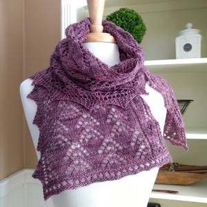 Knitting Lace Scarf Pattern PDF Smoky Mountain Morning Mist Scarf Shawl rectangle lace cowl shawl wrap pattern using sock yarn image 8