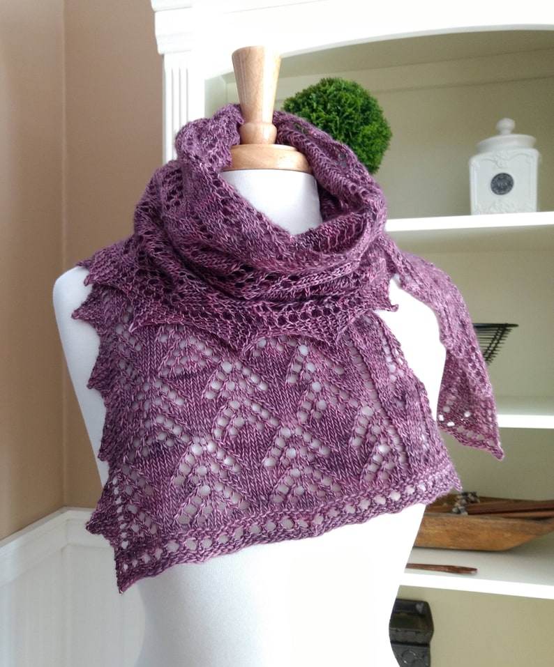 Knitting Lace Scarf Pattern PDF Smoky Mountain Morning Mist Scarf Shawl rectangle lace cowl shawl wrap pattern using sock yarn image 8