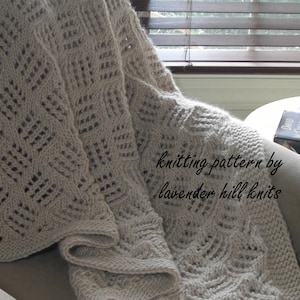 Knitted Throw Blanket PDF Knitting pattern for chunky lace blanket afghan, wedding housewarming dorm gift, quick knit bulky yarn, no charts image 1