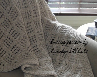 Knitted Throw Blanket PDF Knitting pattern for chunky lace blanket afghan, wedding housewarming dorm gift, quick knit bulky yarn, no charts