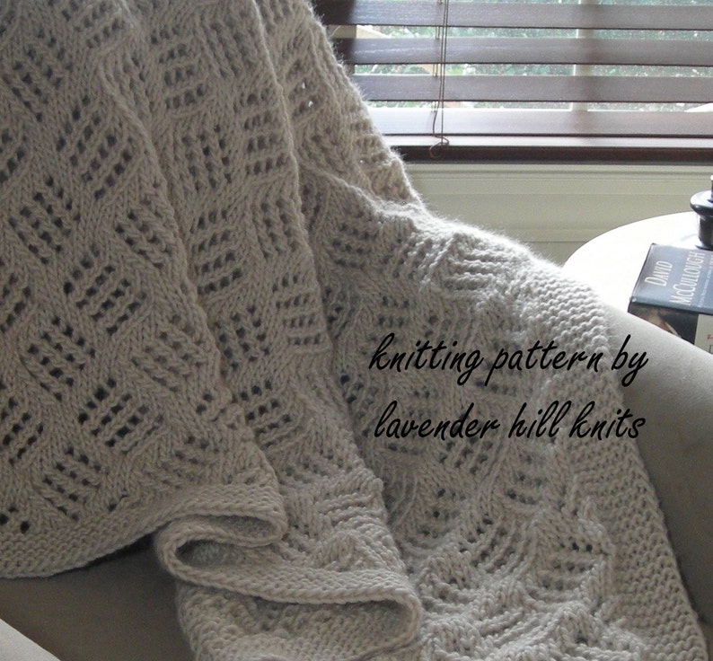 Knitted Throw Blanket PDF Knitting pattern for chunky lace blanket afghan, wedding housewarming dorm gift, quick knit bulky yarn, no charts image 1