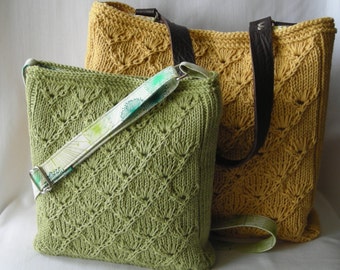 Knitting Pattern Hipster Bag Tote Handbag Purse Espalier Bags using cotton or wool yarn DIY gift easy quick knit no seams fabric lining