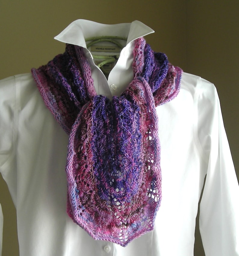 Knitting Pattern Gradient Lace Crape Myrtle Scarf Shawl rectangle cowl wrap stole scarf pattern using sock fingering lace yarn image 6