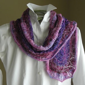 Knitting Pattern Gradient Lace Crape Myrtle Scarf Shawl rectangle cowl wrap stole scarf pattern using sock fingering lace yarn image 7