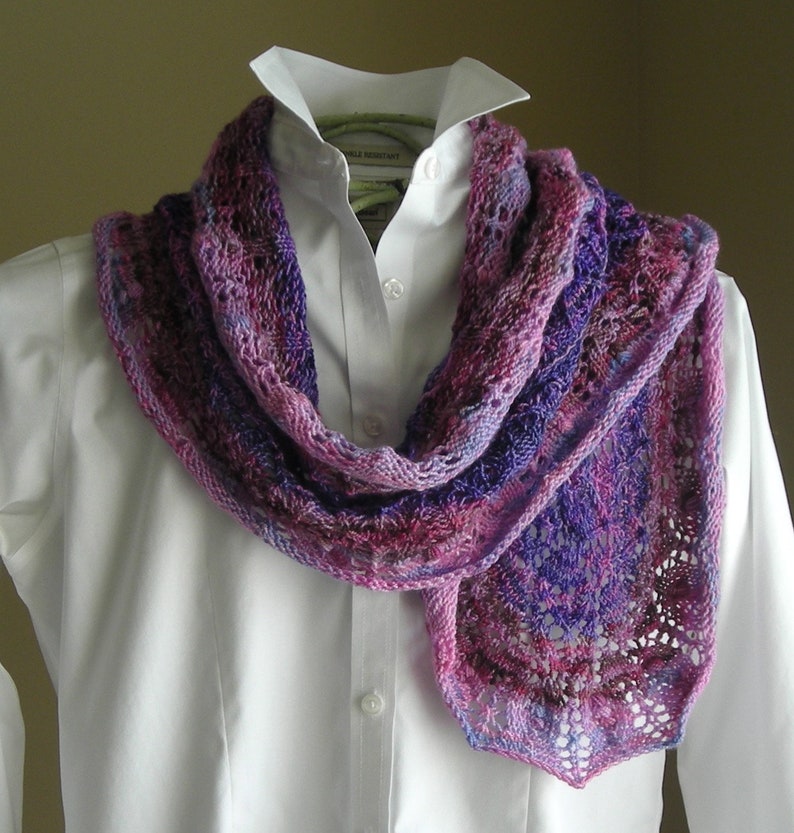 Knitting Pattern Gradient Lace Crape Myrtle Scarf Shawl rectangle cowl wrap stole scarf pattern using sock fingering lace yarn image 7