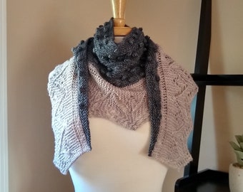 Lace Scarf Knitting Pattern, SnoFall Scarf, cowl shawl wrap, fingering weight yarn, mountain lace and snow bobbles - easy knit - DIY gift