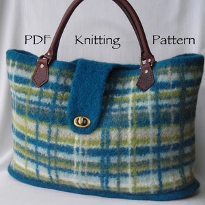 Knitting Pattern PDF Felted Wool Portland Plaid Bag purse handbag two sizes includes tutorial on making a fabric lining image 2