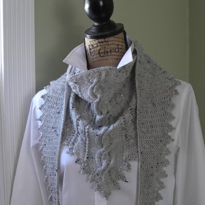 Knitting pattern, Clover Lace Cabled Shawlette crochet trim, PDF pattern - no charts - Irish knit scarf cowl shawl wrap dk or sock yarn