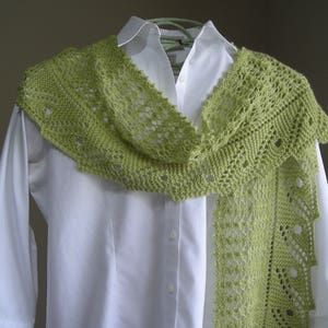 Lace Scarf Shawl, Easy Knitting Pattern, Front Porch Fern Leaf Lace, rectangle scarf cowl shawl wrap, pattern using sock fingering yarn image 8