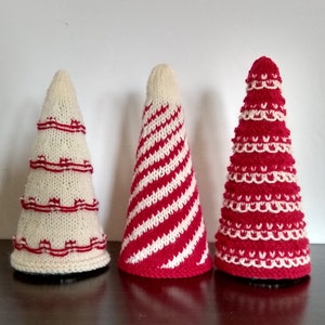 Christmas Knitting Patterns knitted trees, mini Christmas Tree Cozy hand knit holiday DIY decoration gift yarn wool