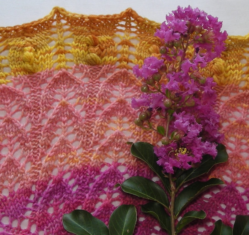 Knitting Pattern Gradient Lace Crape Myrtle Scarf Shawl rectangle cowl wrap stole scarf pattern using sock fingering lace yarn image 2