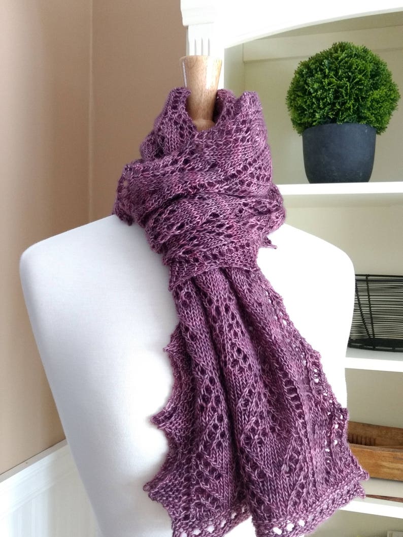 Knitting Lace Scarf Pattern PDF Smoky Mountain Morning Mist Scarf Shawl rectangle lace cowl shawl wrap pattern using sock yarn image 7