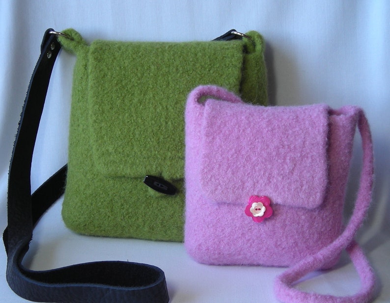 Knitting Pattern Felted Hipster Bags hand knit felted wool handbag tote purse two sizes women girls tutorial for fabric lining image 1