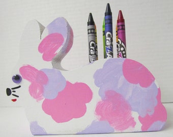 Handmade Wooden Bunny Crayon Holder: Kids Toy Storage