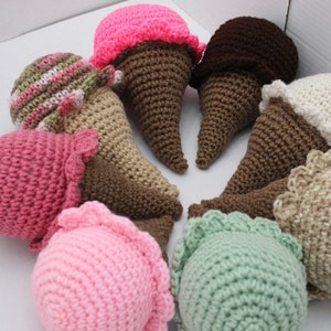 Crochet Ice Cream Cone, Crocheted PlayFood, Strawberry Chocolate Vanilla Mint Ice Cream Cone, Toy Play Kitchen, Amigurumi Soft Toy, Gifts